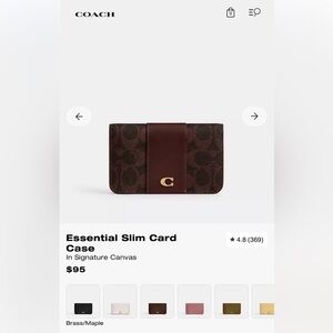 Coach Slim Card Case in Dark Brown Signature Canvas with Gold Hardware